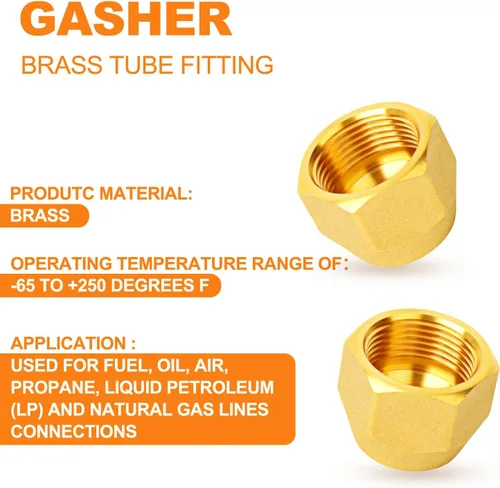 Miniatura 5 de GASHER 10 piezas de conector de tubo con abocinamiento SAE de latón, conector de tuerca de 1/2 pulgada para aire acondicionado, extensión de cobre