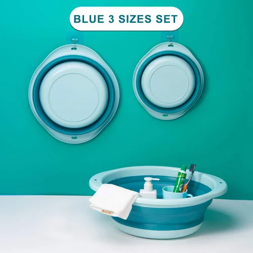 Miniatura 4 de Juego de 3 lavabos plegables para bebés y niños, para viajes a casa, juego de 3 tamaños diferentes, color azul