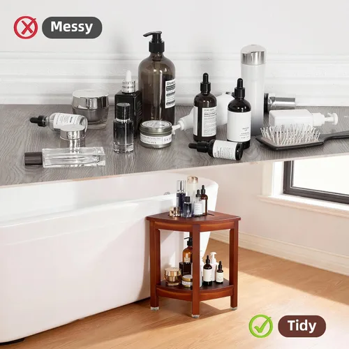 Miniatura 5 de HouseJoy Banco de ducha esquinero con estante, taburete de ducha de esquina de 16.5 pulgadas de alto para afeitarse las piernas, reposapiés