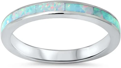 . Anillo apilable de plata de ley 925 con ópalo creado para mujer, tallas 4-12 colores, Plata de ley, Ópalo sintético