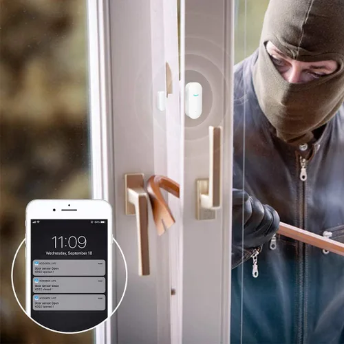 Miniatura 4 de Tuya - Sensores WiFi para puertas y ventanas, alarma inteligente con control de aplicación de notificación gratuita, sistema de alarma de seguridad