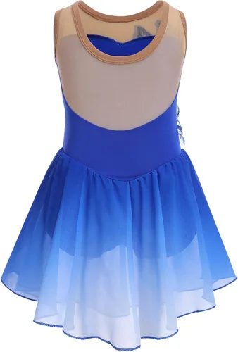 Miniatura 2 de Vestido de patinaje artístico sobre hielo para niñas, lentejuelas brillantes, malla transparente, gasa, ballet, danza, leotardo, trajes de bailarina