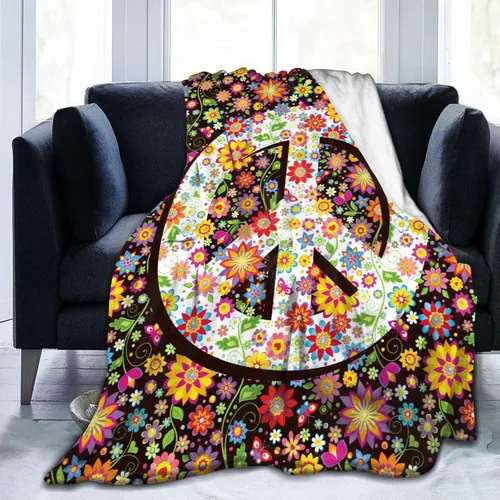 Miniatura 12 de Divertida y colorida manta hippie de paz y amor, mantas suaves de franela manta para cama acogedora y ligera de felpa regalos para mujeres, hombres