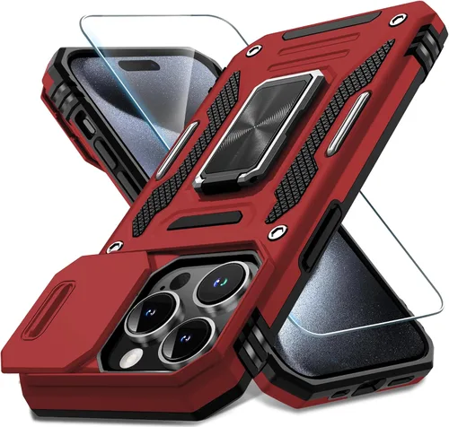 Miniatura 24 de DEERLAMN Funda para iPhone Xs Max con funda deslizante para cámara + protector de pantalla, soporte giratorio de anillo de grado militar a prueba