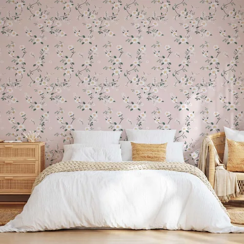 Miniatura 5 de YXTII Papel tapiz de 393.7" x 17.3" para despegar y pegar, papel tapiz floral rosa para dormitorio, papel decorativo para pared