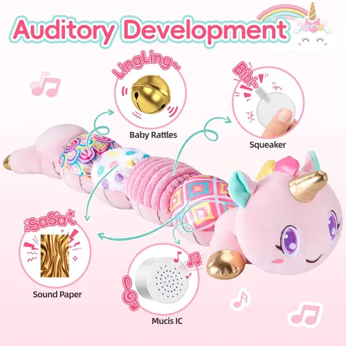 Miniatura 2 de Juguetes de unicornio para bebés de 6 a 12 meses, juguetes musicales de peluche para bebés para el tiempo boca abajo, juguetes sensoriales para Rosa