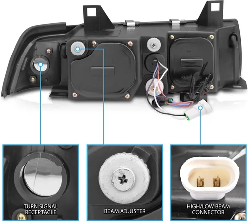 Miniatura 5 de AmeriLite Juego de faros delanteros de repuesto para BMW Serie 3 E36 Sedan 1992-1998 1 pieza LED Halo negro proyector de repuesto – lado