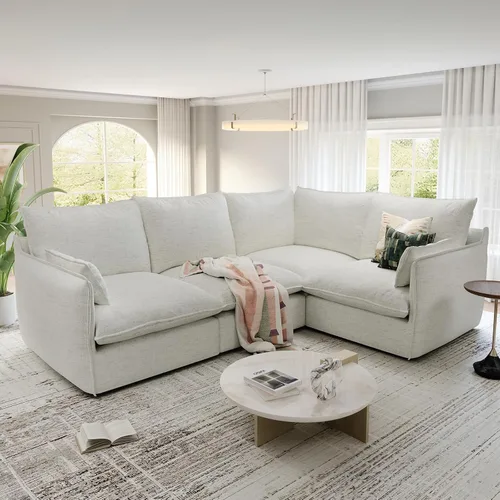 Miniatura 37 de Cloud - Sofá modular modular con relleno de plumón, sofá biplaza con respaldo alto y otomana, moderno sofá modular con funda extraíble, gris oscuro