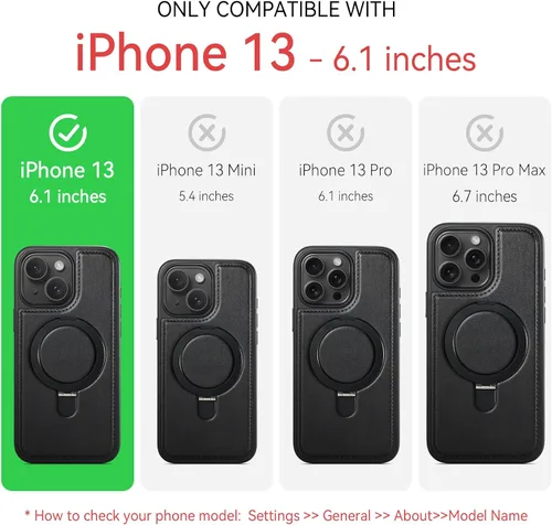Miniatura 2 de Funda para iPhone 13 con soporte compatible con Magsafe, color negro Magnetic Kickstand, with Tempered Glass Screen Protector, Durable PU Leather