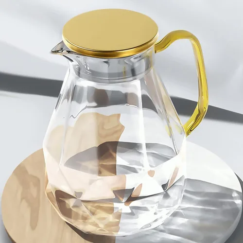 Miniatura 9 de DUJUST Jarra de agua de 2 litros, jarra de vidrio con diseño de diamante moderno con tapa y asa, jarra de agua de alta durabilidad para infusor