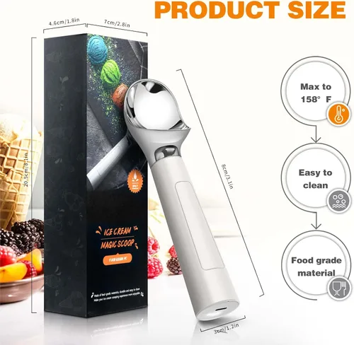 Miniatura 2 de Cuchara de helado calentada recargable, impermeable, cuchara eléctrica para helado duro, recargable con pantalla LED, calienta a 158 °F para tiendas