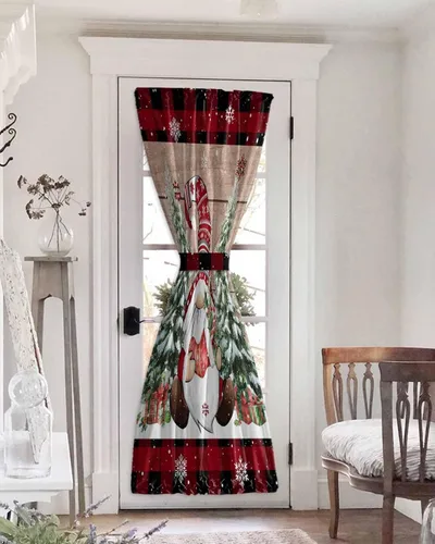 Miniatura 7 de Cortinas de puerta francesa de Navidad para ventana de puerta, panel de cortina con bolsillo para barra con alzapaños para luz lateral delantera