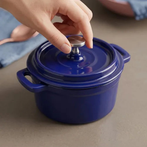 Miniatura 2 de Flavehc Mini Cocotte - Mini Horno Holandés de 16 oz, 0.5 qt. Asador de Ajo de Hierro Fundido para Horno, Olla para Ajo Confitado, Moldes con Tapas