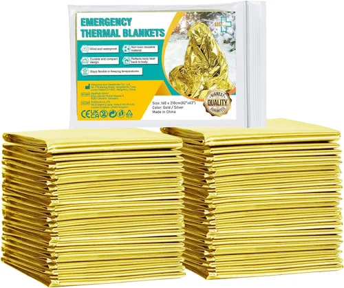 General Medi Manta de emergencia (paquete de 12), manta de aluminio dorado de emergencia, perfecta para exteriores, senderismo, supervivencia,