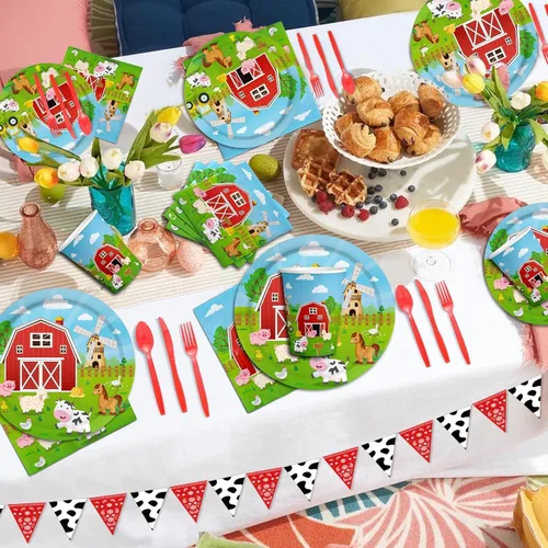 Miniatura 6 de 150 piezas de decoración de fiesta de cumpleaños de animales de granja, platos de granja, vajilla, granero, suministros para fiesta de cumpleaños