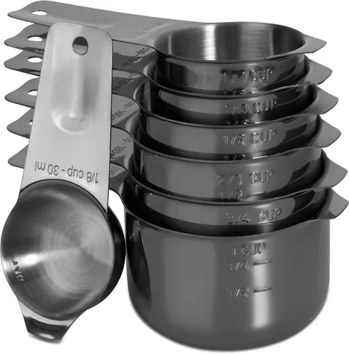 Miniatura 15 de Juego de 6 cucharas medidoras de acero inoxidable 18/8 precisas, resistente con buen mango, con conector de anillo, color gris oscuro