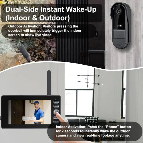 Miniatura 8 de Winnes Timbre inalámbrico con cámara timbre inalámbrico sin suscripción Características una pantalla de 4.3 pulgadas, lente gran angular de 170°