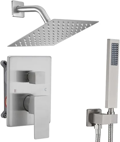 Miniatura 10 de Sistema de ducha de oro cepillado de 8 pulgadas, mezclador de lluvia de lujo, conjunto combinado de ducha montado en la pared y sistema de mano