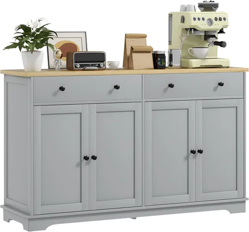 Miniatura 26 de HOMCOM Aparador de buffet con encimera de madera maciza, gabinete de almacenamiento de cocina moderno, gabinete de barra de café con 2 cajones, Negro