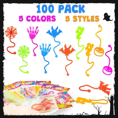 Miniatura 3 de Juguetes de Halloween, regalos a granel para niños, 100 unidades, golosinas adhesivas para manos sin dulces, regalos de fiesta para niños pequeños