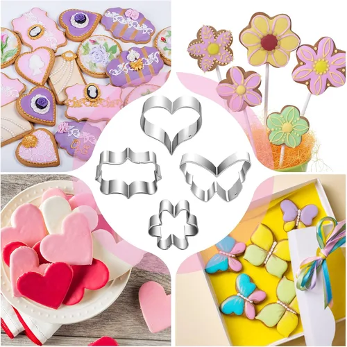 Miniatura 7 de Kacctyen Juego de 12 cortadores de galletas grandes de primavera de acero inoxidable, cortadores de fondant, azulejos, flores, arcoíris, gafas