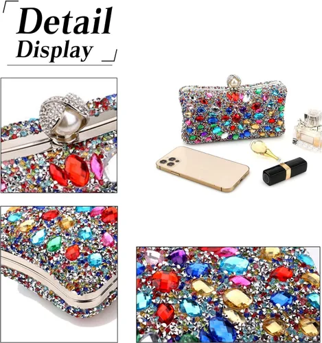 Miniatura 5 de Bolso de noche de diamantes de imitación para mujer, bolso de mano multicolor de lujo, bolso de boda nupcial