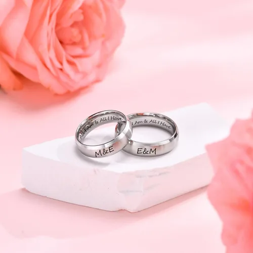 Miniatura 3 de Juego de anillos de boda negros para él y ella, anillos grabados para hombre, bandas de clase para hombres y mujeres, anillos personalizados