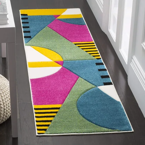 SAFAVIEH Hollywood Collection - Alfombra para pasillo, 2 pies 3 pulgadas x 6 pies, azul pavo real y fucsia, diseño moderno de mediados de siglo, no