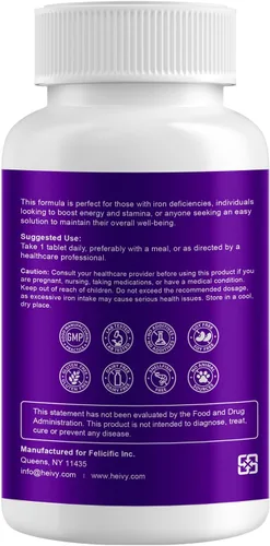 Miniatura 3 de Heivy Suplemento de hierro sulfato ferroso de 325 mg con vitamina C, 240 tabletas veganas (suministro para 8 meses) – 65 mg de hierro elemental