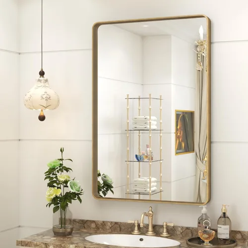 Miniatura 98 de Paquete de 2 espejos de baño con marco de metal negro de 22 x 30 pulgadas, espejo rectangular redondeado negro mate, antioxidante, se cuelga