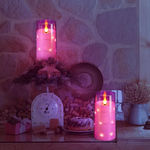 Miniatura 6 de NURADA Velas parpadeantes sin llama: Velas LED acrílicas con mechas 3D, luces de cadena de estrellas incorporadas, operadas por batería, con control