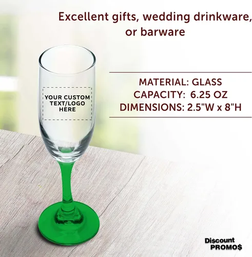 Miniatura 4 de DISCOUNT PROMOS Juego de 100 copas de champán personalizadas Premiere de 6.25 onzas, paquete a granel personalizado, elegante vaso para bodas