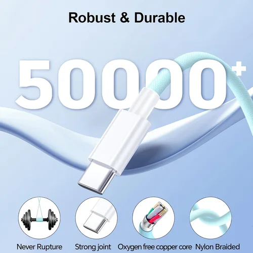 Miniatura 4 de Paquete de 2 cables de carga USB C a USB C de 6 pies para iPhone 15, cable USB C de 60 W, cable de carga rápida USBC tipo C compatible