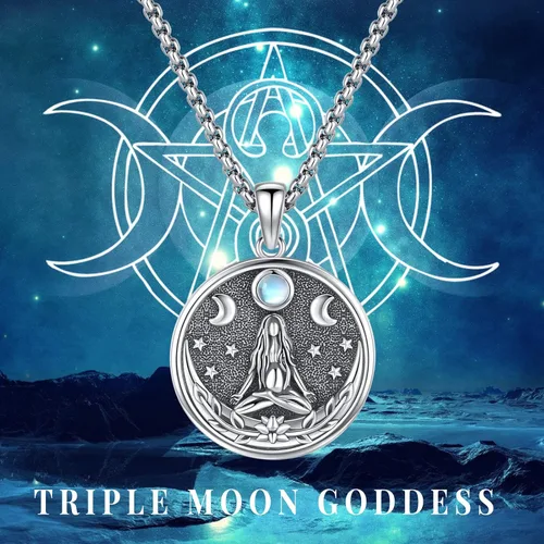 Miniatura 166 de Collar de pentagrama de plata de ley con triple luna, diosa celta, nudo celta, nudo de brujas, Ankh, sol y luna, Hécate, lilith, Santa Muerte