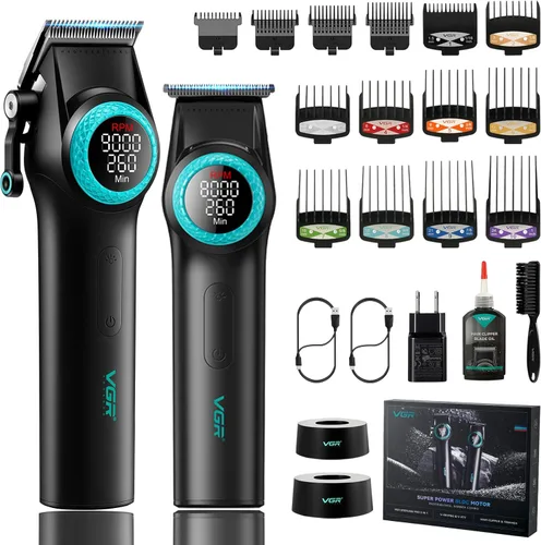 Miniatura 15 de VGR Juego de cortapelos de barbero profesional 3 en 1, recortadora de pelo, afeitadora de lámina, kit de corte de pelo inalámbrico con potente motor