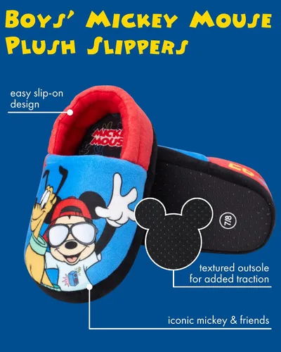Miniatura 2 de Disney Boys Mickey Mouse Slippers Cozy Plush Fuzzy Slippers Non-Slip Non-Skid Slippers for Boys ToddlerLittle Kid