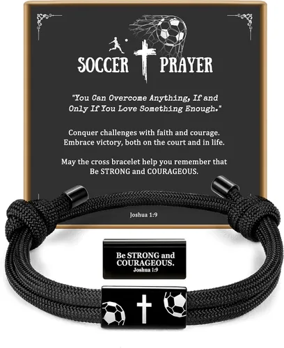Miniatura 8 de PEALICIOUS Pulsera de cruz para hombre como regalo de San Valentín, fútbol, béisbol, Joshua 1 9, pulsera de cruz de baloncesto filipenses 4:13