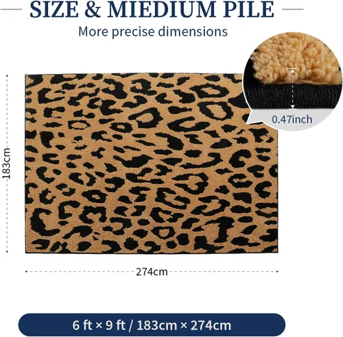 Miniatura 2 de YIHOUSE Alfombras de leopardo de 6 x 9 pies, alfombra suave de felpa lavable de pelo alto y bajo, antideslizante, no desprende pelusa, alfombra