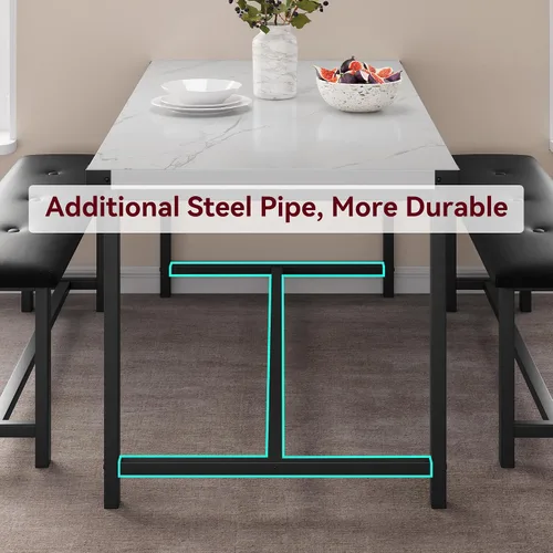 Miniatura 4 de IDEALHOUSE Juego de mesa de comedor para 4, mesa de cocina con 2 bancos tapizados, juego de mesa de comedor rectangular, juego de mesa de cocina