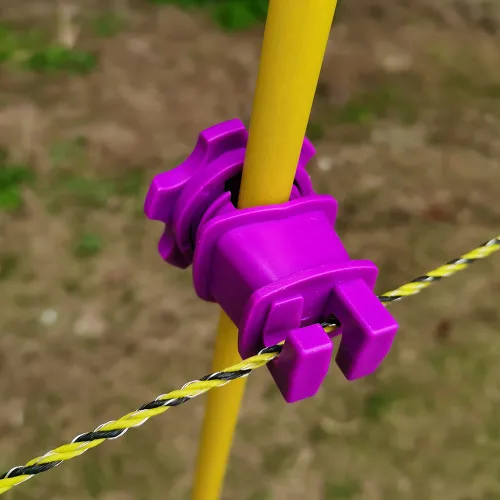 Miniatura 6 de Aislador de poste redondo apretado de 25 piezas, aislante eléctrico de sujeción de alambre para cerca, traje de dos piezas (morado)