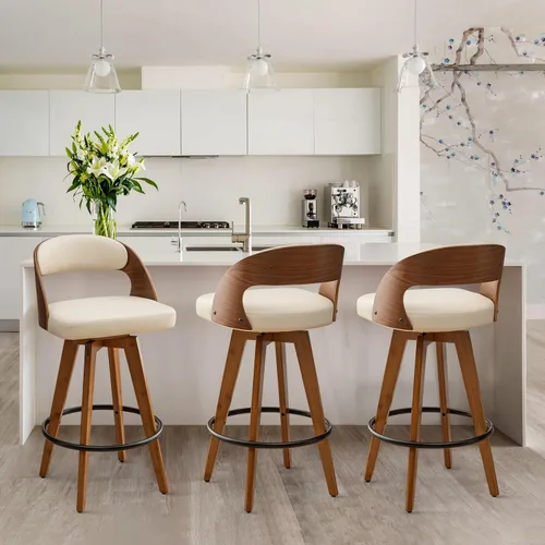 Miniatura 8 de MEKLIBA Juego de 2 taburetes de bar de altura de mostrador para isla de cocina, silla de bar tapizada moderna de 26.8 pulgadas, taburetes giratorios
