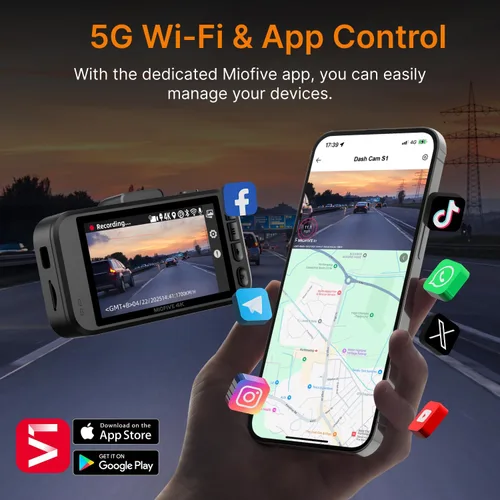Miniatura 4 de Miofive Cámara de salpicadero delantera – Cámara de salpicadero 4K UHD para coches, Bluetooth incorporado, Wi-Fi de 5G, GPS, pantalla IPS de 3