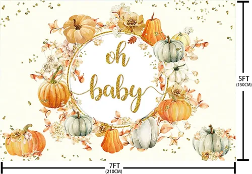 Miniatura 5 de Sendy Telón de fondo de otoño de 7 x 5 pies para baby shower, niño o niña, calabazas, baby shower, fotografía de fondo de calabaza dorada Oh Baby