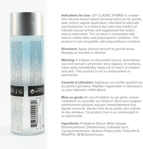 Miniatura 2 de JO Lubricante personal híbrido clásico, lubricante a base de agua y silicona de larga duración para hombres, mujeres y parejas, 8 onzas líquidas