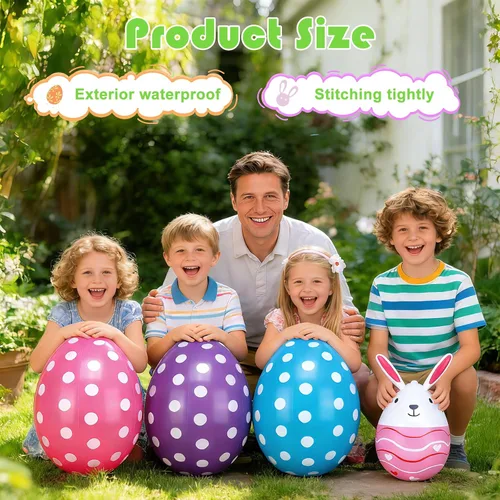 Miniatura 3 de 12 huevos de Pascua inflables para decoración al aire libre, huevos de Pascua gigantes de 20 pulgadas, conejitos de 16 pulgadas, de PVC, coloridos