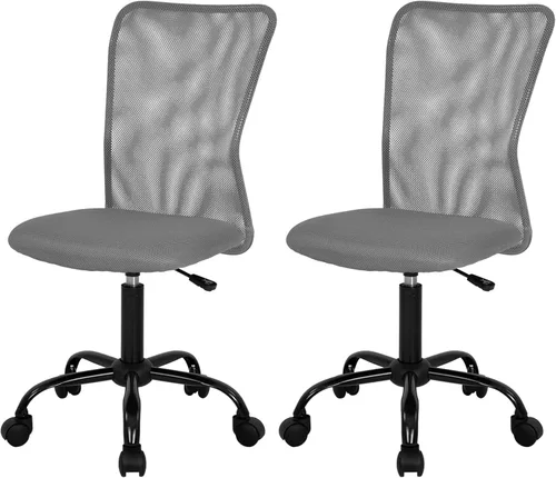 Miniatura 18 de FDW Silla para oficina en casa, de malla, con respaldo medio, silla sin brazos para computadora, ergonómica, giratoria, ajustable, moderna, con Gris