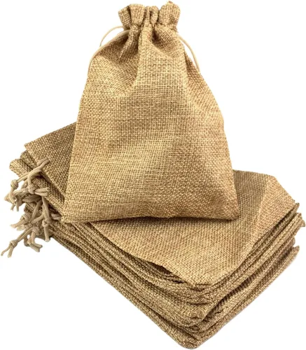 Miniatura 30 de Palmhomee Paquete de 20 bolsas de regalo de arpillera con cordón, bolsas de joyería de lino, bolsas de yute de boda para joyas y bolsas