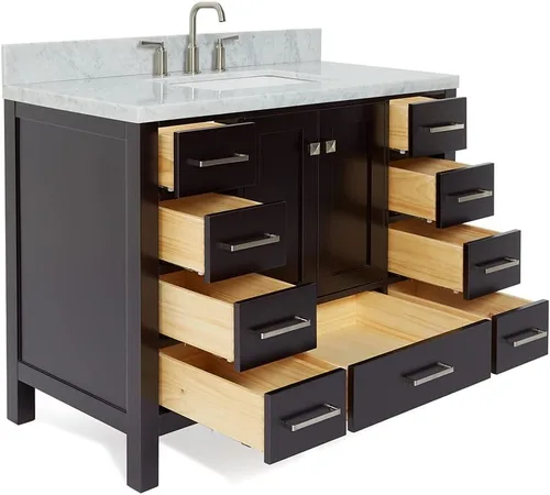Miniatura 4 de ARIEL Cambridge - Mueble de baño espresso de 43 pulgadas con fregadero, borde de mármol italiano de carrara de 1.5 pulgadas, madera maciza