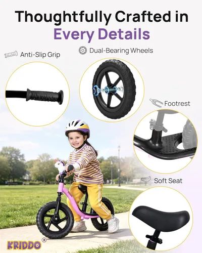 Miniatura 5 de KRIDDO Bicicleta de Equilibrio para Niños Pequeños de 2 Años, Edad de 24 Meses a 5 Años, Bicicleta de Empuje Interactiva de Aprendizaje Temprano