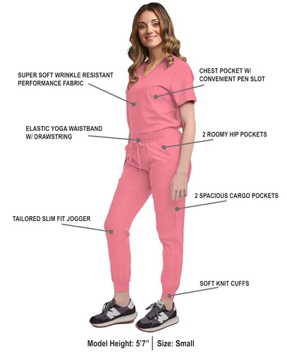Miniatura 63 de Green Town Conjunto de ropa quirúrgica para mujer, pantalón deportivo y parte superior con cuello en V, 5 bolsillos, cintura de yoga, uniforme
